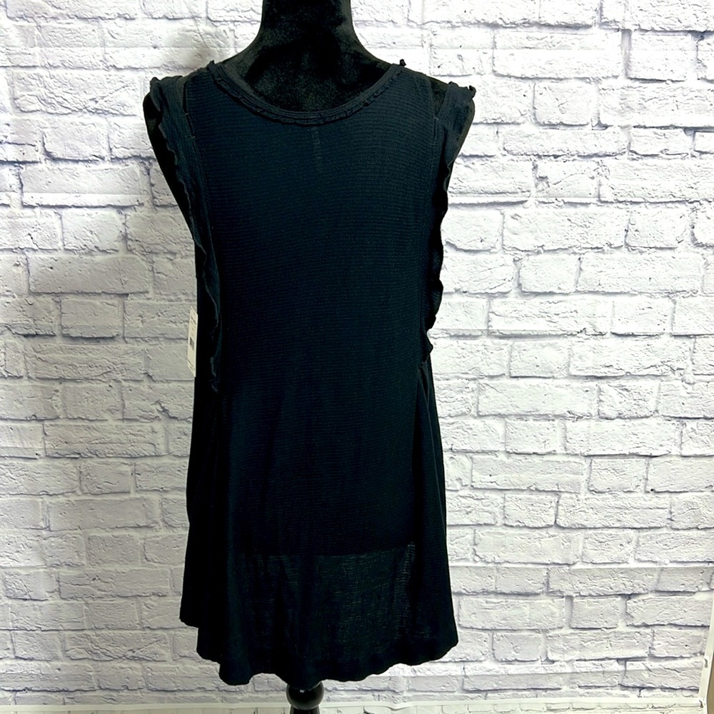 🆕 Free People V-Neck Split-Strap Ruffled Tank - Black - Size Small - Picture 11 of 16
